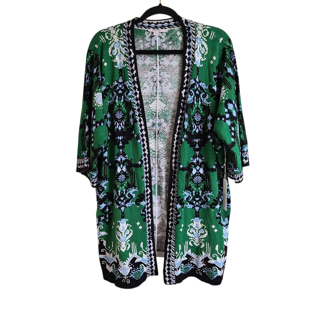 Chicos IKAT Jaquard Kimono Cardigan Sweater 3 Size XL